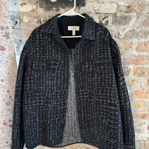 SOLD - Men’s COS Houndstooth Bouclé Overcoat - Black